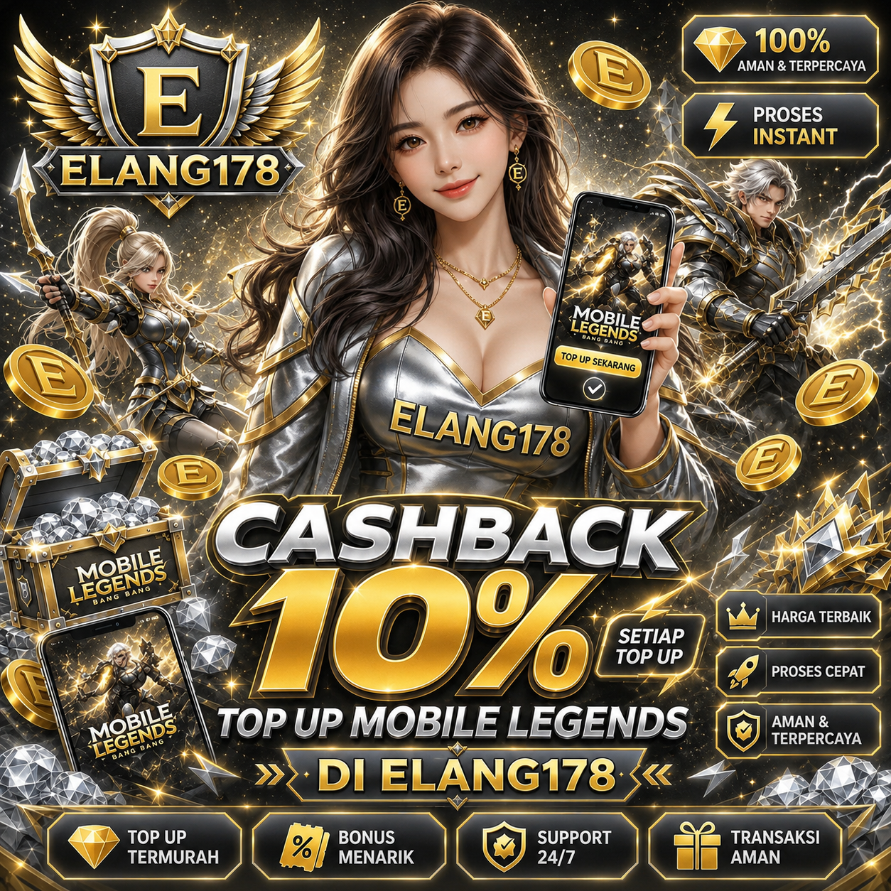 Promo cashback 10 persen top up Mobile Legends di ELANG178